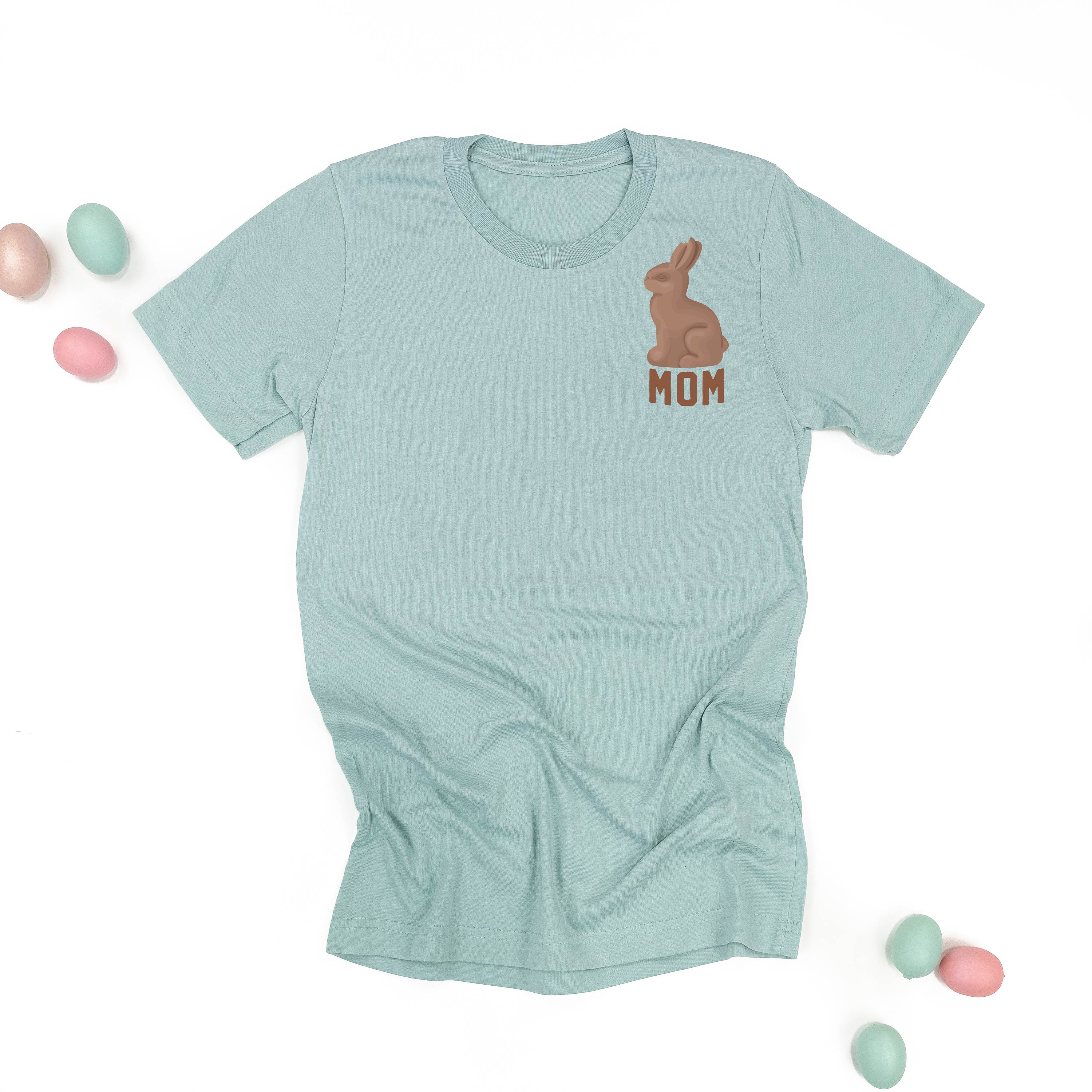 Mom - Chocolate Bunny (pocket) - Unisex Tee Little Mama Shirt Shop