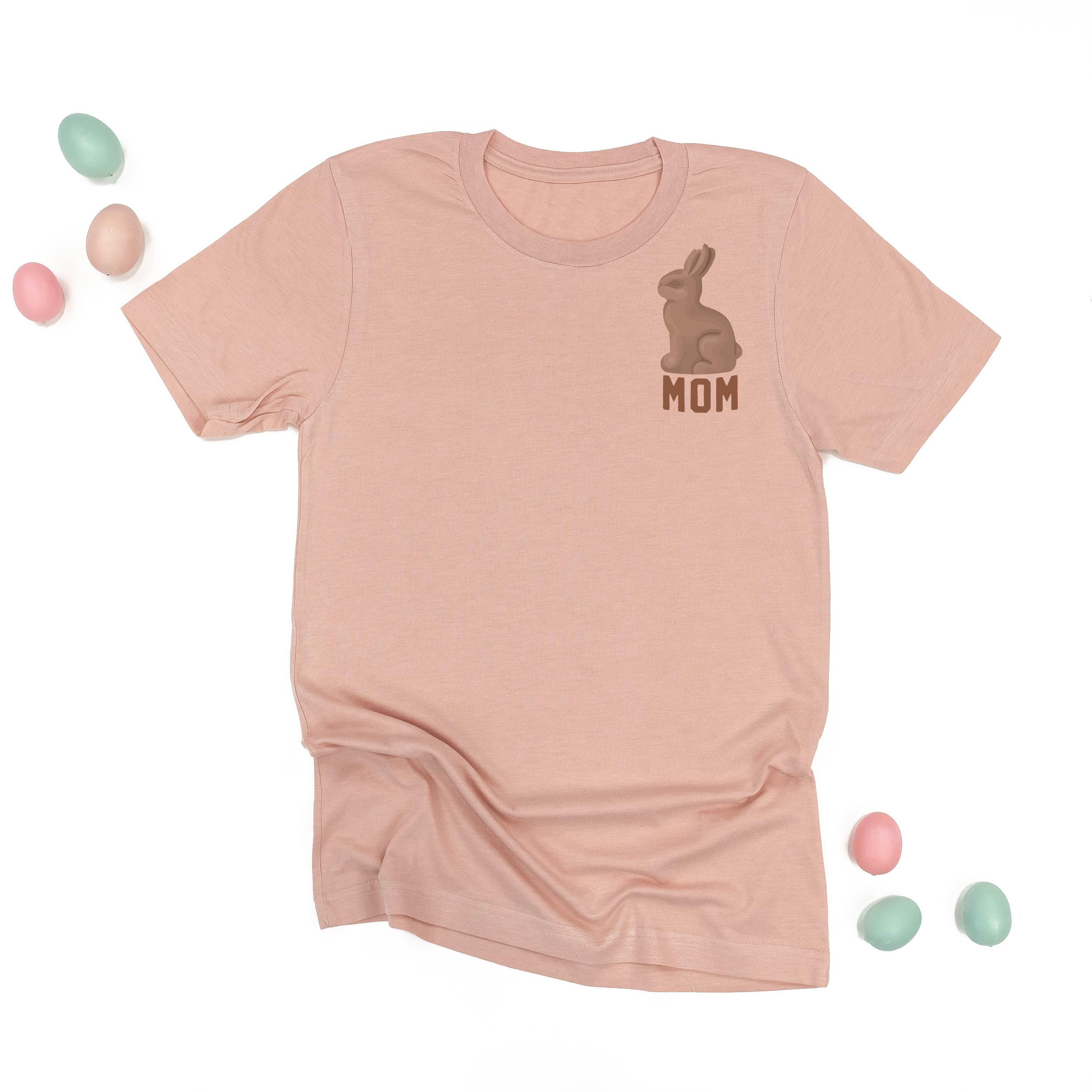 Mom - Chocolate Bunny (pocket) - Unisex Tee Little Mama Shirt Shop