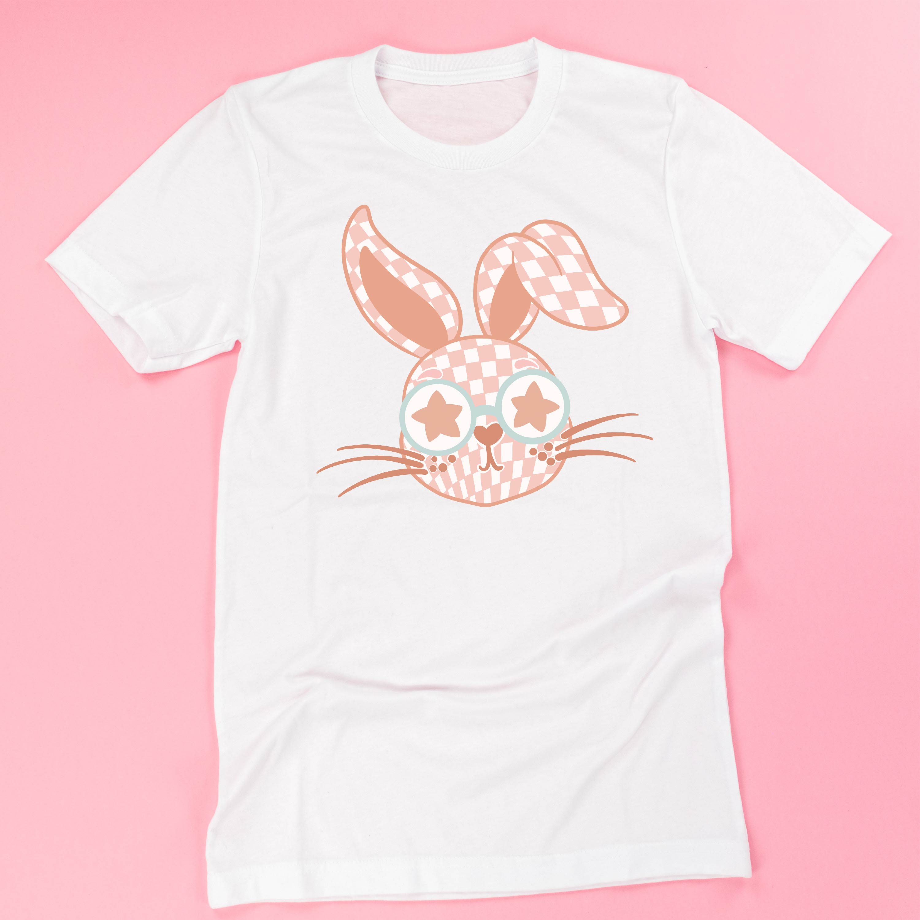 Pink Checkered Bunny - Unisex Tee Little Mama Shirt Shop