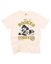 Comfort colors tee in ivory with 'All Booked Forever' graphic, shown on flat lay – Little Mama Shirt Shop