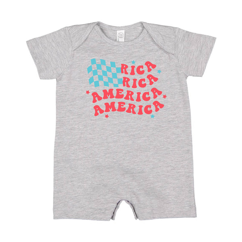 AMERICA - CHECKERS FLAG - Short Sleeve / Shorts - One Piece Baby Romper