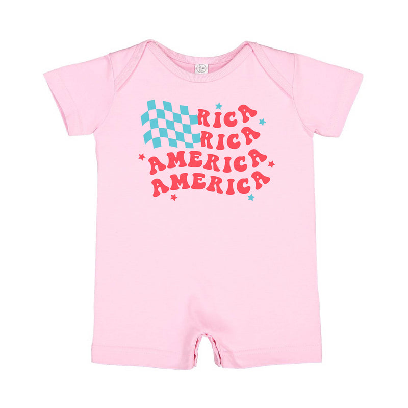 AMERICA - CHECKERS FLAG - Short Sleeve / Shorts - One Piece Baby Romper
