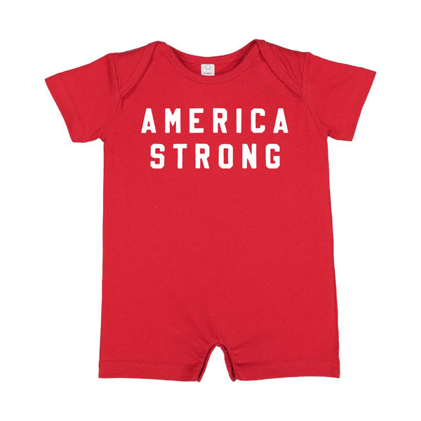 AMERICA STRONG - BLOCK FONT - Short Sleeve / Shorts - One Piece Baby Romper