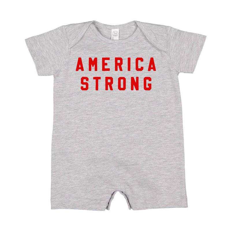 AMERICA STRONG - BLOCK FONT - Short Sleeve / Shorts - One Piece Baby Romper