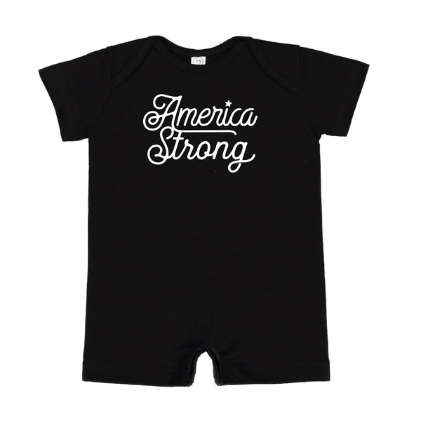 AMERICA STRONG - SCRIPT - Short Sleeve / Shorts - One Piece Baby Romper