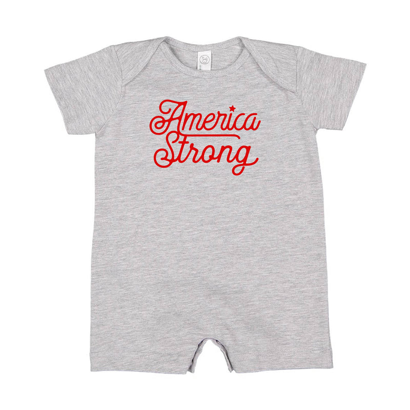 AMERICA STRONG - SCRIPT - Short Sleeve / Shorts - One Piece Baby Romper