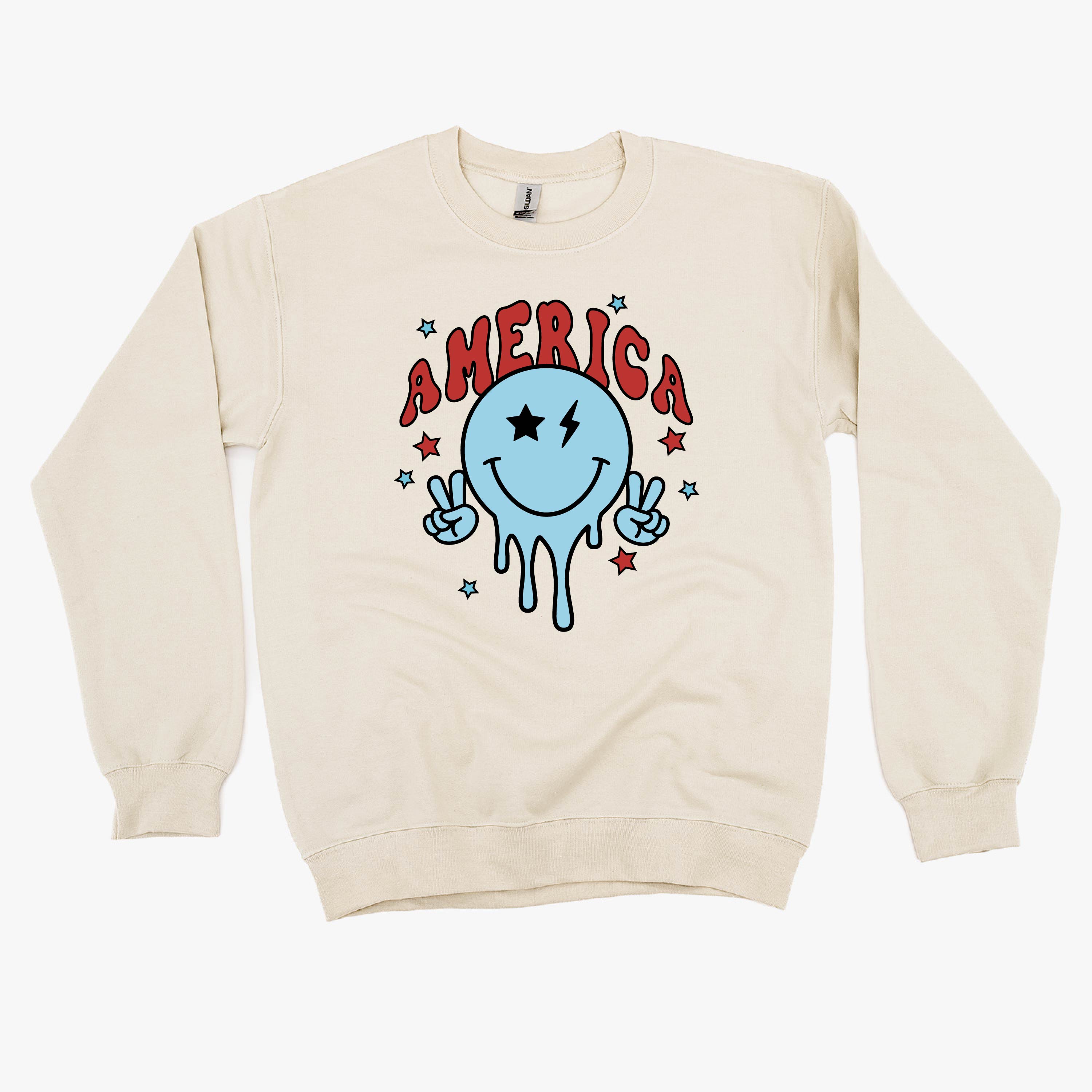 America Peace Smiley - BASIC Fleece Little Mama Shirt Shop LLC