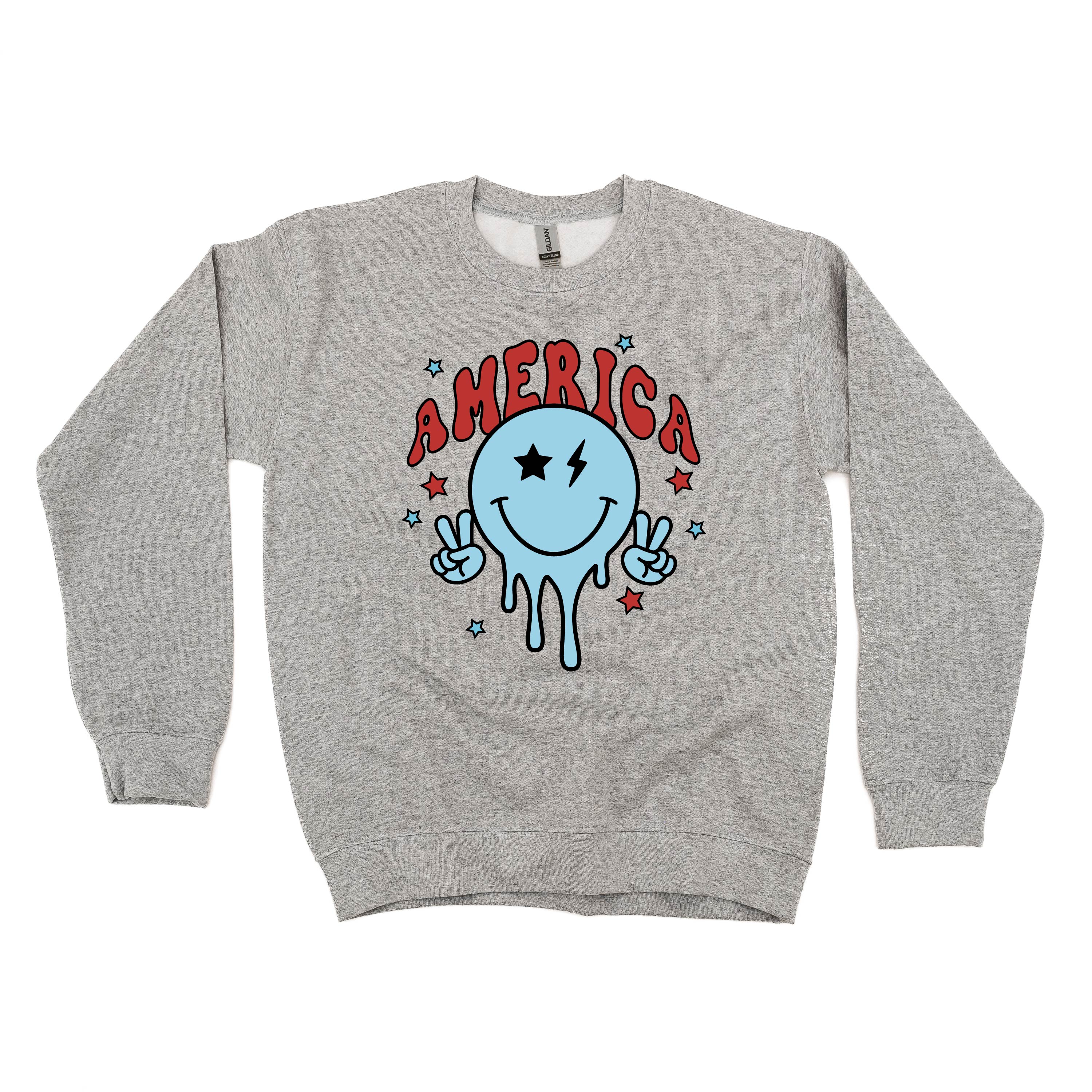 America Peace Smiley - BASIC Fleece Little Mama Shirt Shop LLC