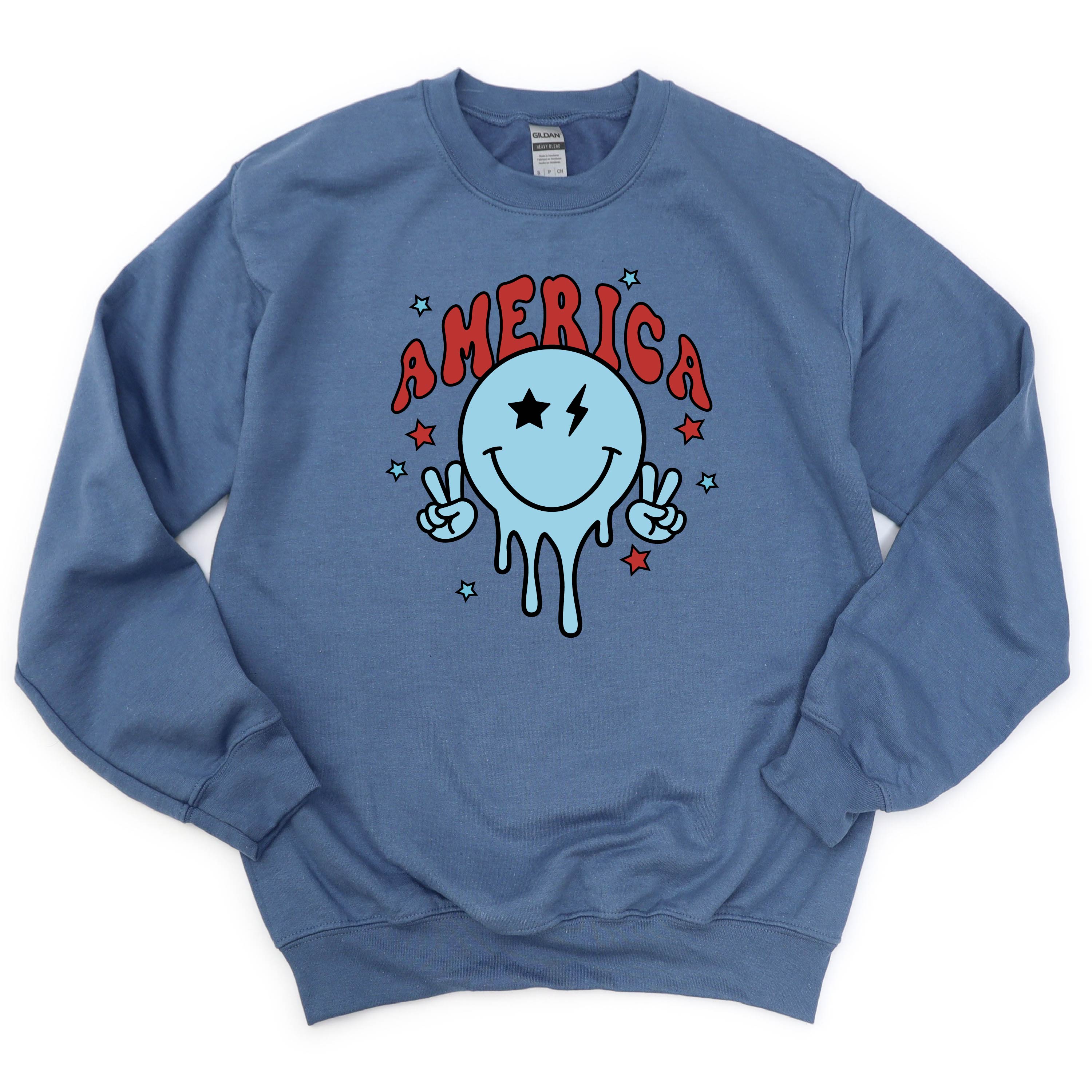 America Peace Smiley - BASIC Fleece Little Mama Shirt Shop LLC