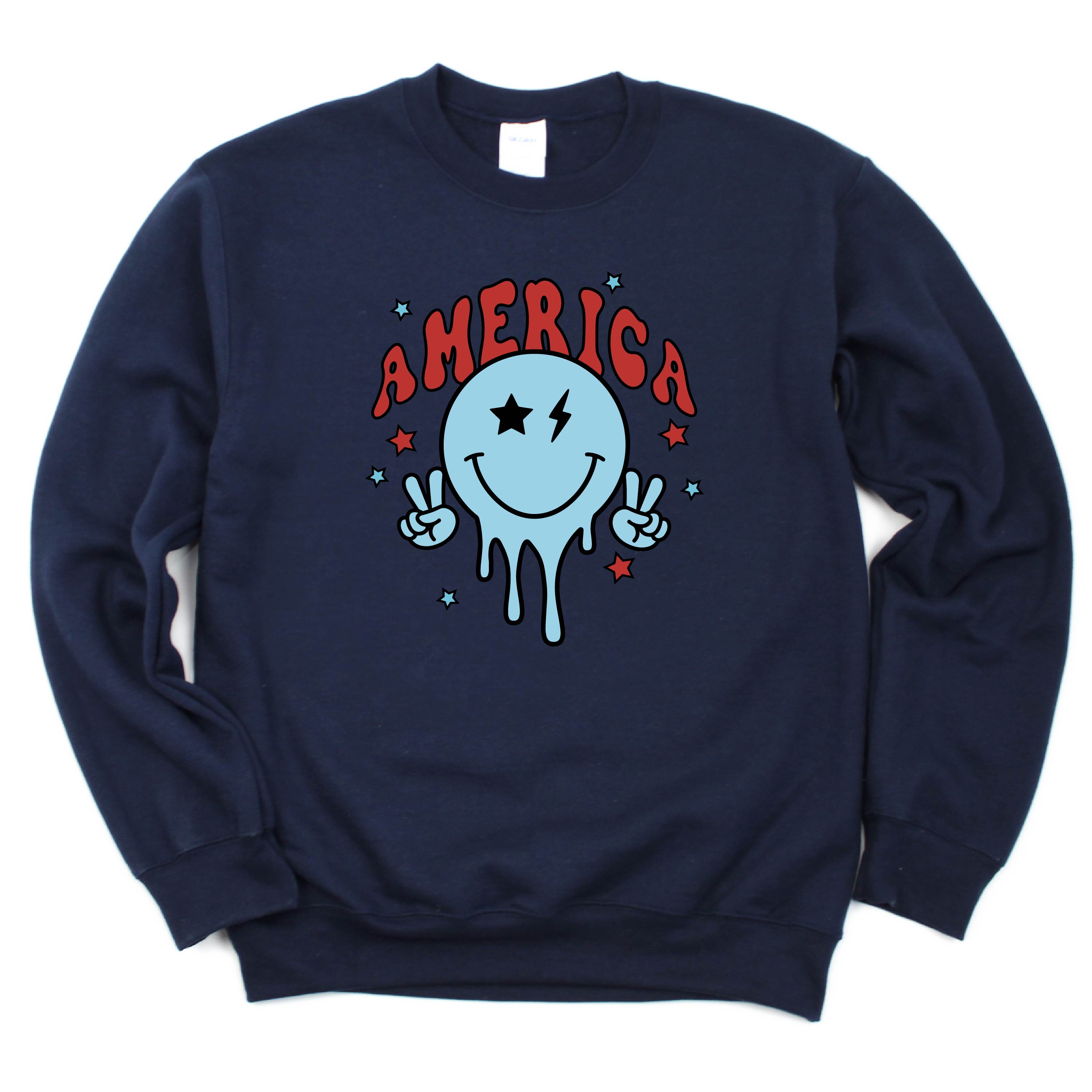America Peace Smiley - BASIC Fleece Little Mama Shirt Shop LLC