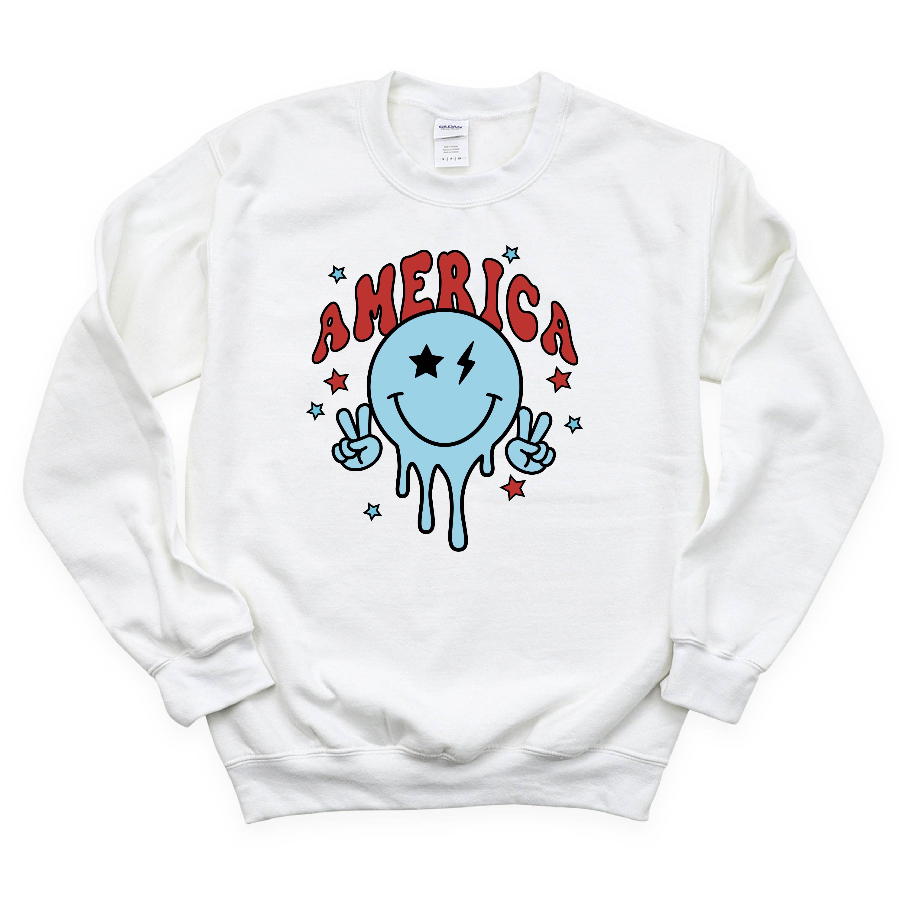America Peace Smiley - BASIC Fleece Little Mama Shirt Shop LLC
