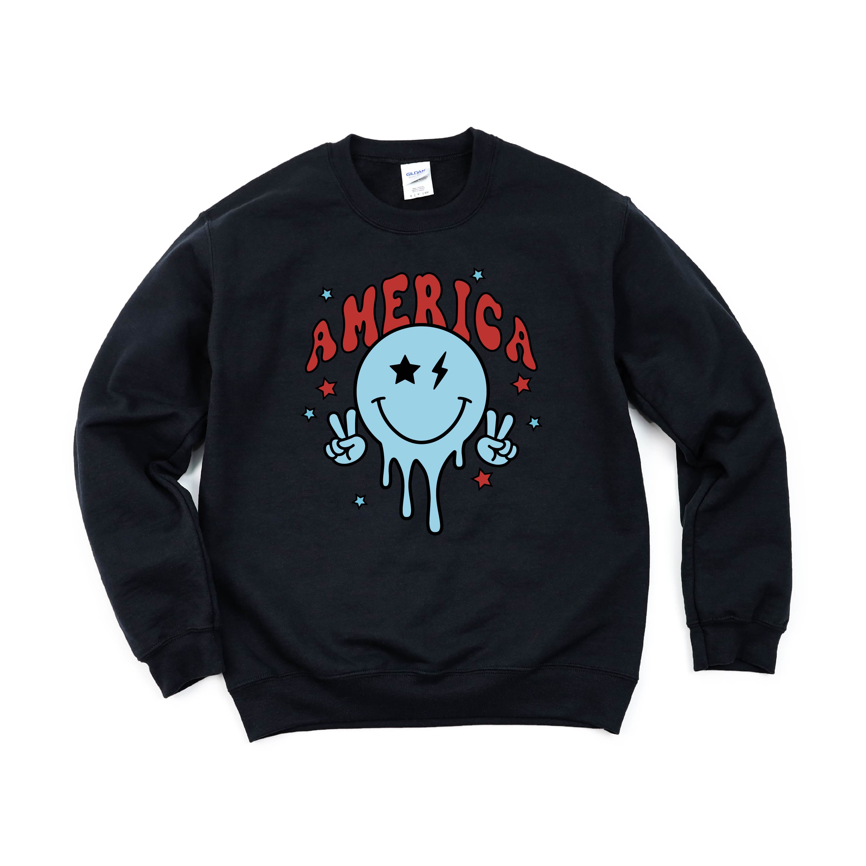 America Peace Smiley - BASIC Fleece Little Mama Shirt Shop LLC