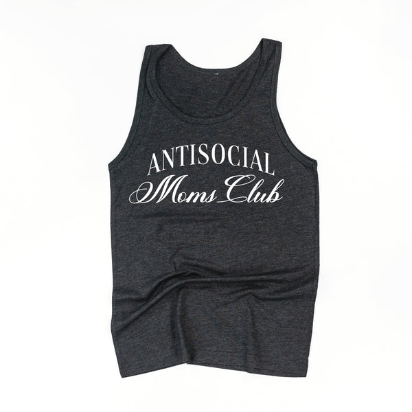Text Only - Antisocial Moms Club - Dark Gray w/ White - Unisex Jersey Tank