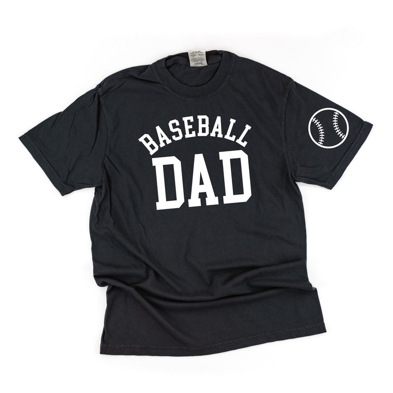 Baseball Dad - Baseball Detail on Sleeve - SHORT SLEEVE COMFORT COLORS TEE
