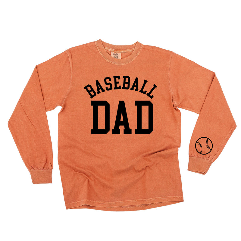 Baseball Dad - Baseball Detail on Sleeve - LONG SLEEVE COMFORT COLORS TEE
