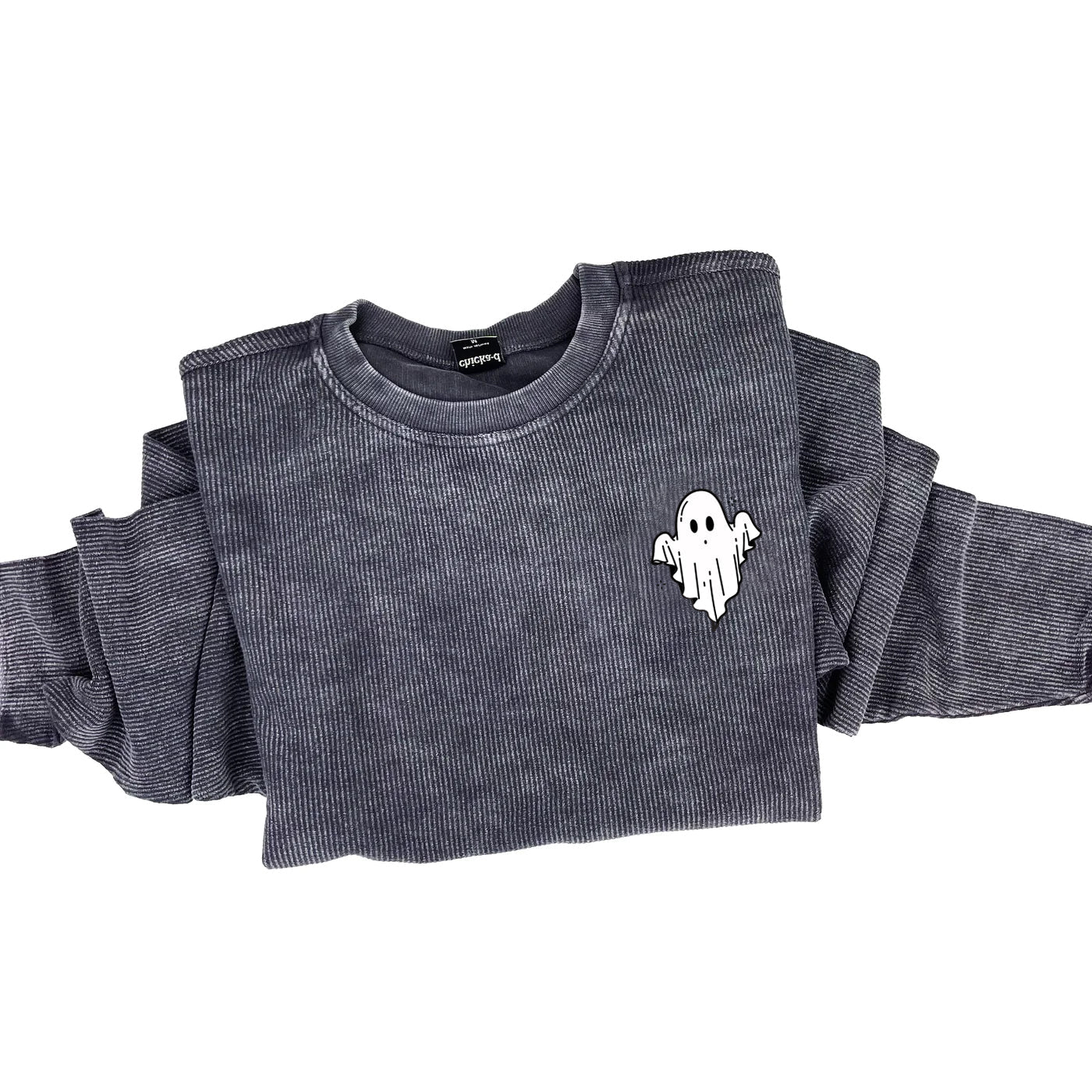 Friendly Ghost - Embroidered Asphalt Corded Sweatshirt Little Mama Shirt Shop LLC