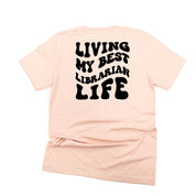 Living My Best Librarian Life - Melty Smiley (pf & b) - Unisex Tee Little Mama Shirt Shop