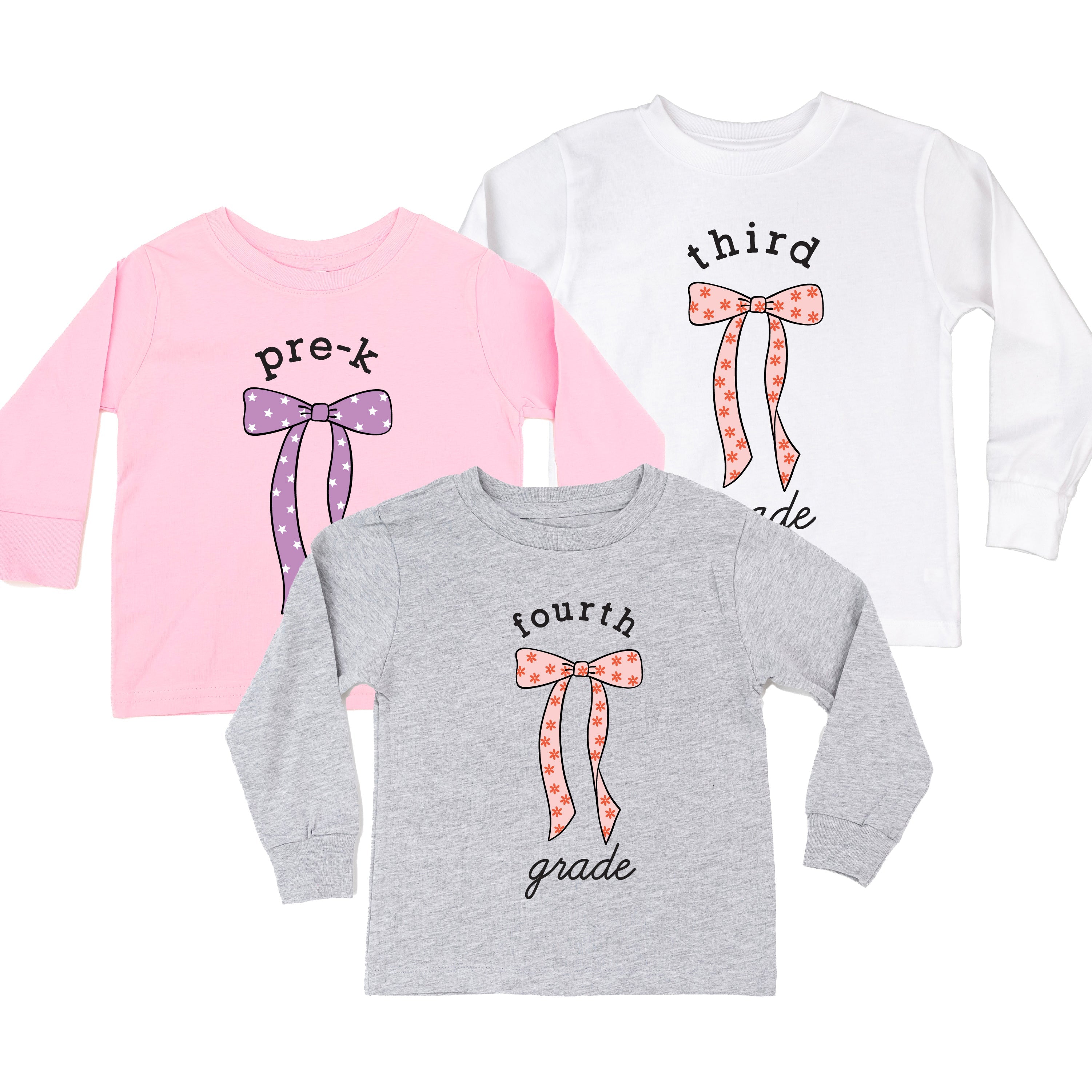 Back to School Bows - (Choose Your Grade) - Child LONG SLEEVE Tee Little Mama Shirt Shop