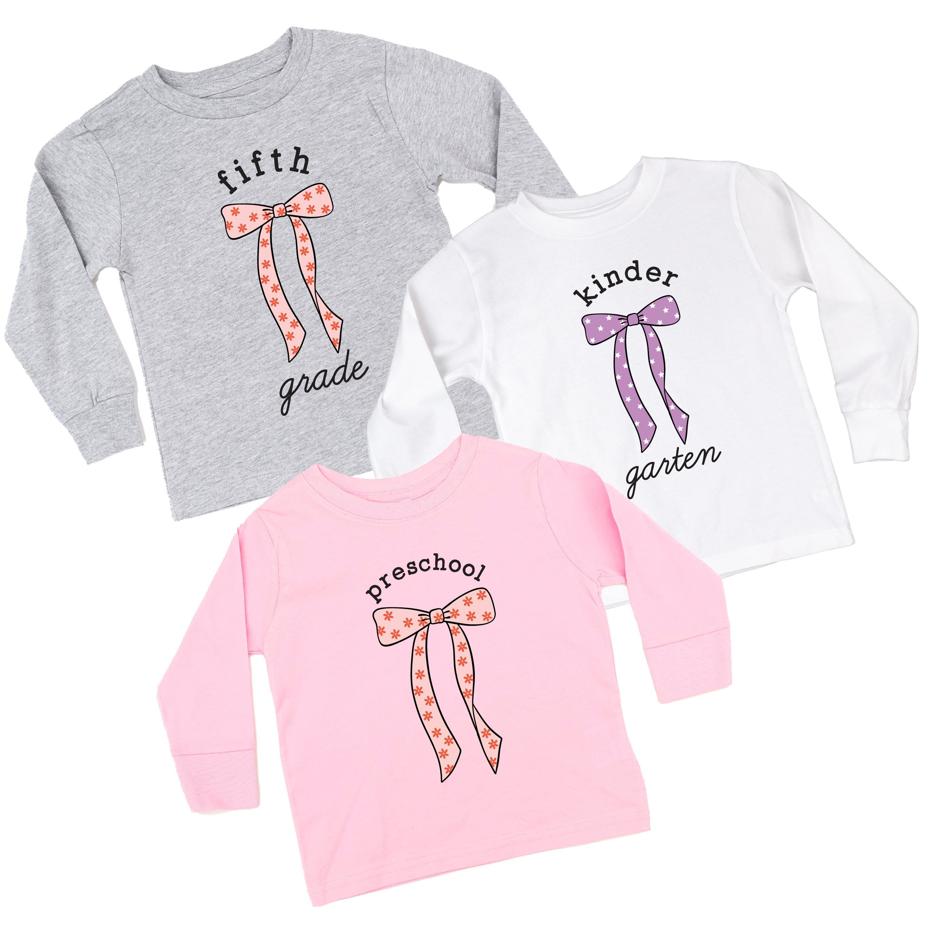 Back to School Bows - (Choose Your Grade) - Child LONG SLEEVE Tee Little Mama Shirt Shop