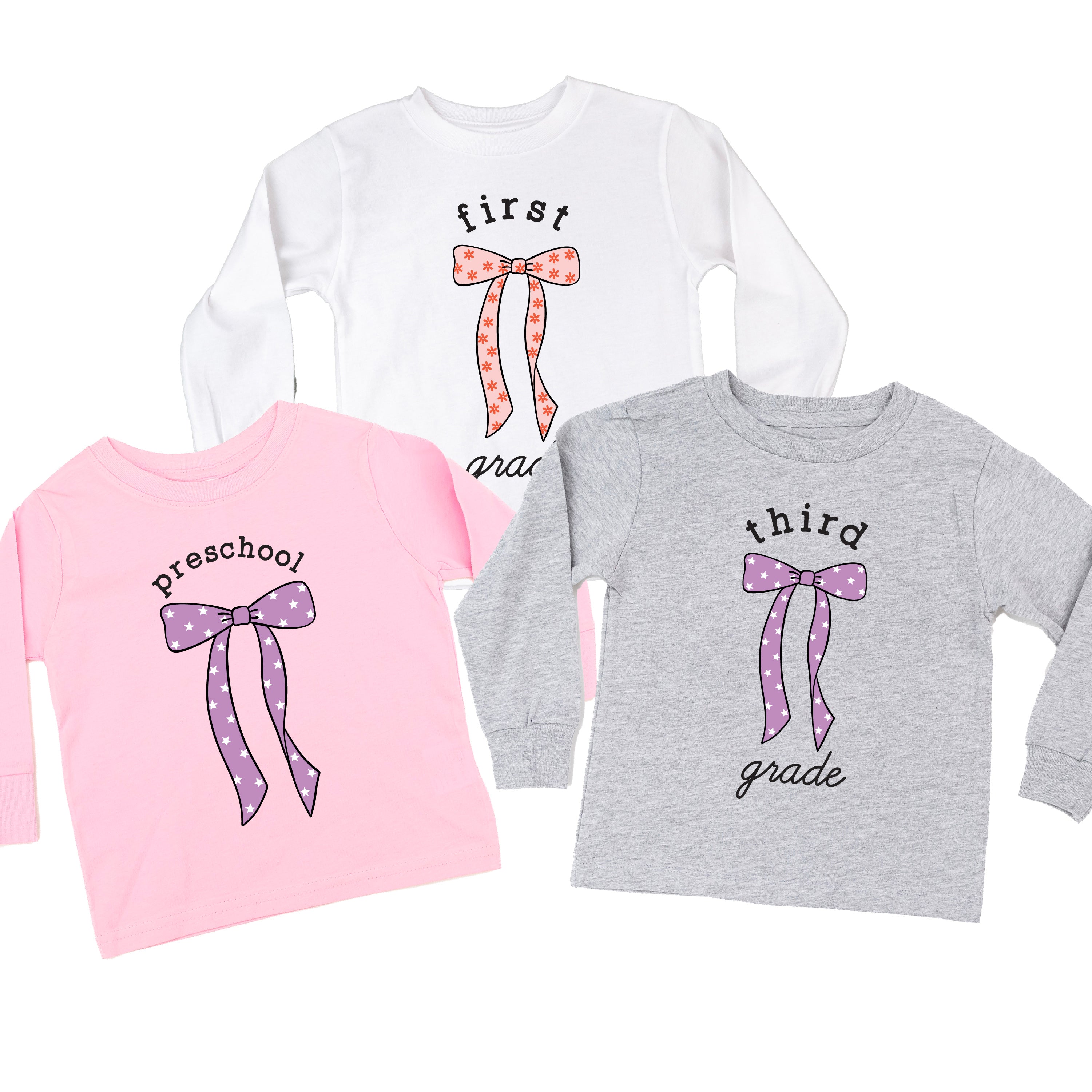Back to School Bows - (Choose Your Grade) - Child LONG SLEEVE Tee Little Mama Shirt Shop