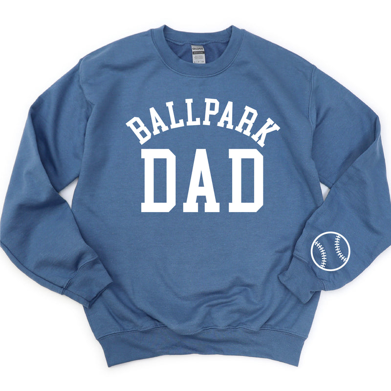 Ballpark Dad - Baseball Detail on Sleeve - BASIC FLEECE CREWNECK