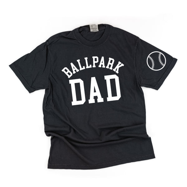 Ballpark Dad - Baseball Detail on Sleeve - SHORT SLEEVE COMFORT COLORS TEE