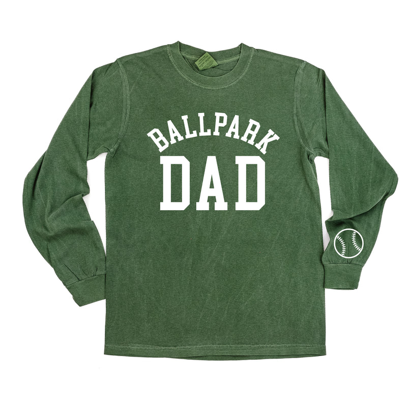 Ballpark Dad - Baseball Detail on Sleeve - LONG SLEEVE COMFORT COLORS TEE