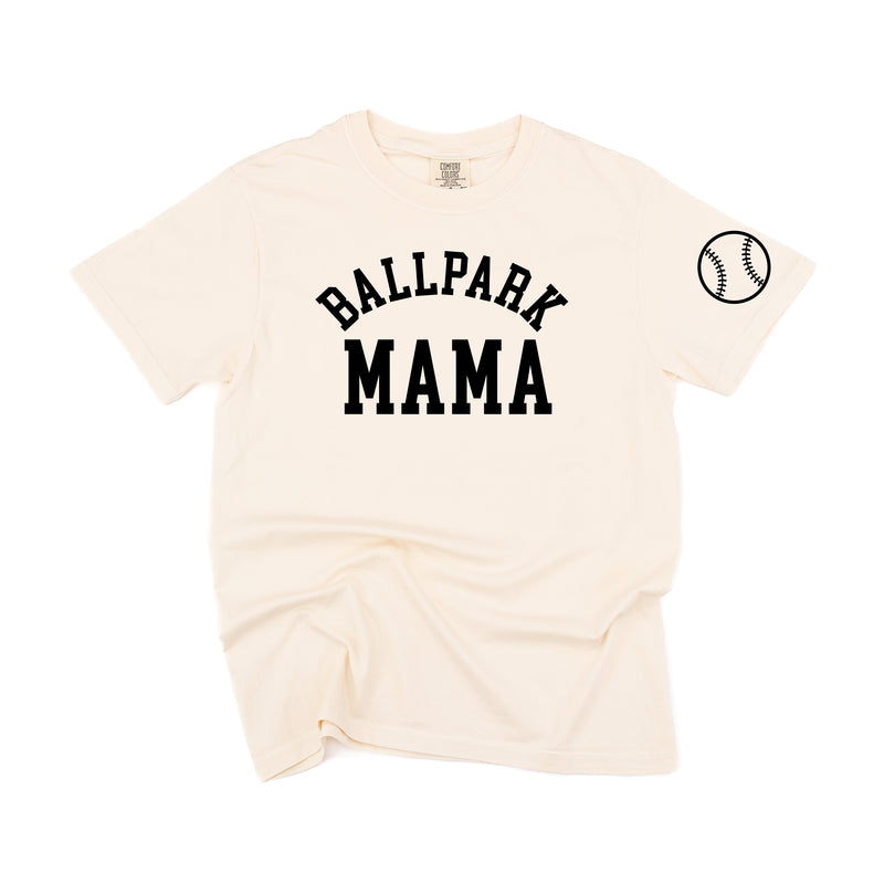 Ballpark Mama - Baseball Detail on Sleeve - SHORT SLEEVE COMFORT COLORS TEE
