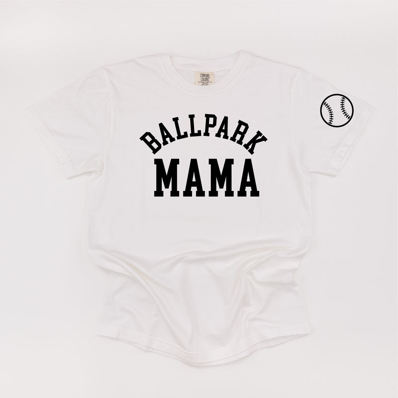 Ballpark Mama - Baseball Detail on Sleeve - SHORT SLEEVE COMFORT COLORS TEE