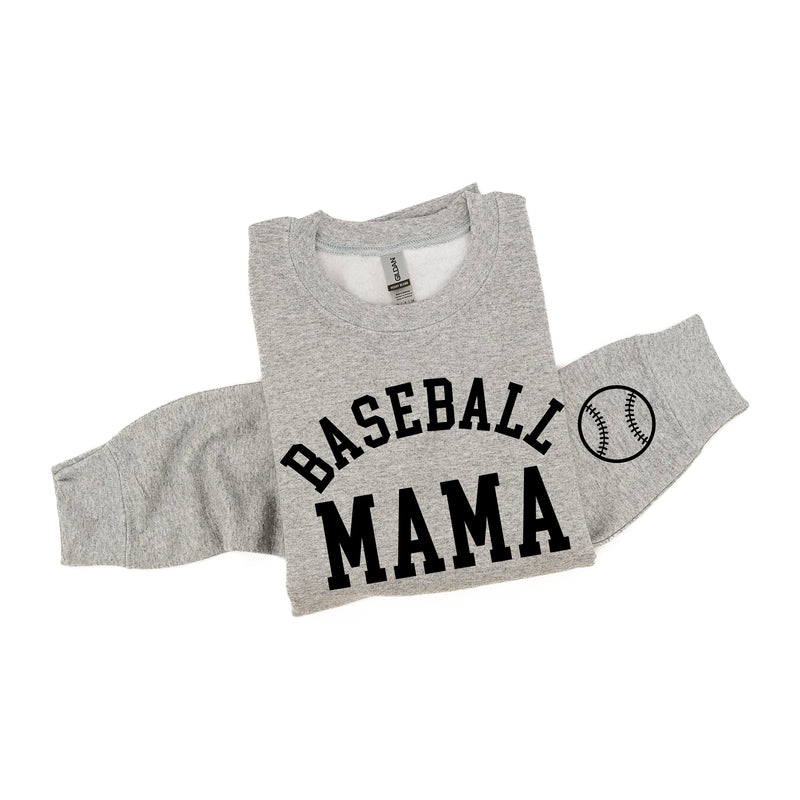 Baseball Mama - Baseball Detail on Sleeve - BASIC FLEECE CREWNECK