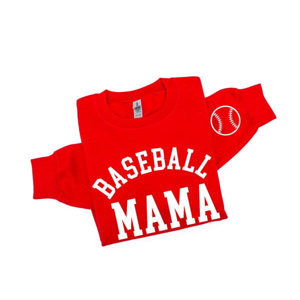 Baseball Mama - Baseball Detail on Sleeve - BASIC FLEECE CREWNECK