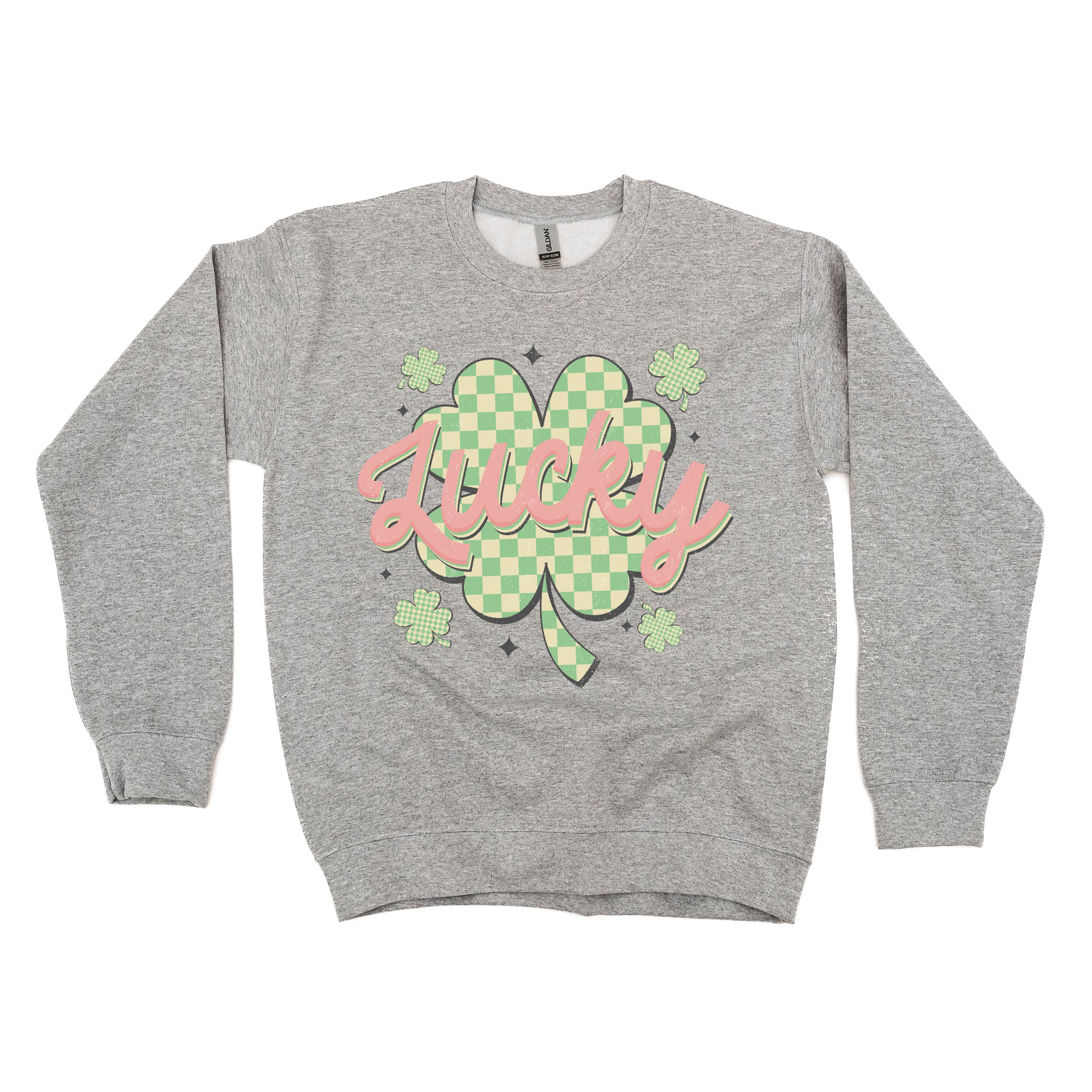 Checkered Lucky Shamrock - BASIC Fleece Little Mama Shirt Shop LLC