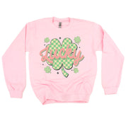 Checkered Lucky Shamrock - BASIC Fleece Little Mama Shirt Shop LLC