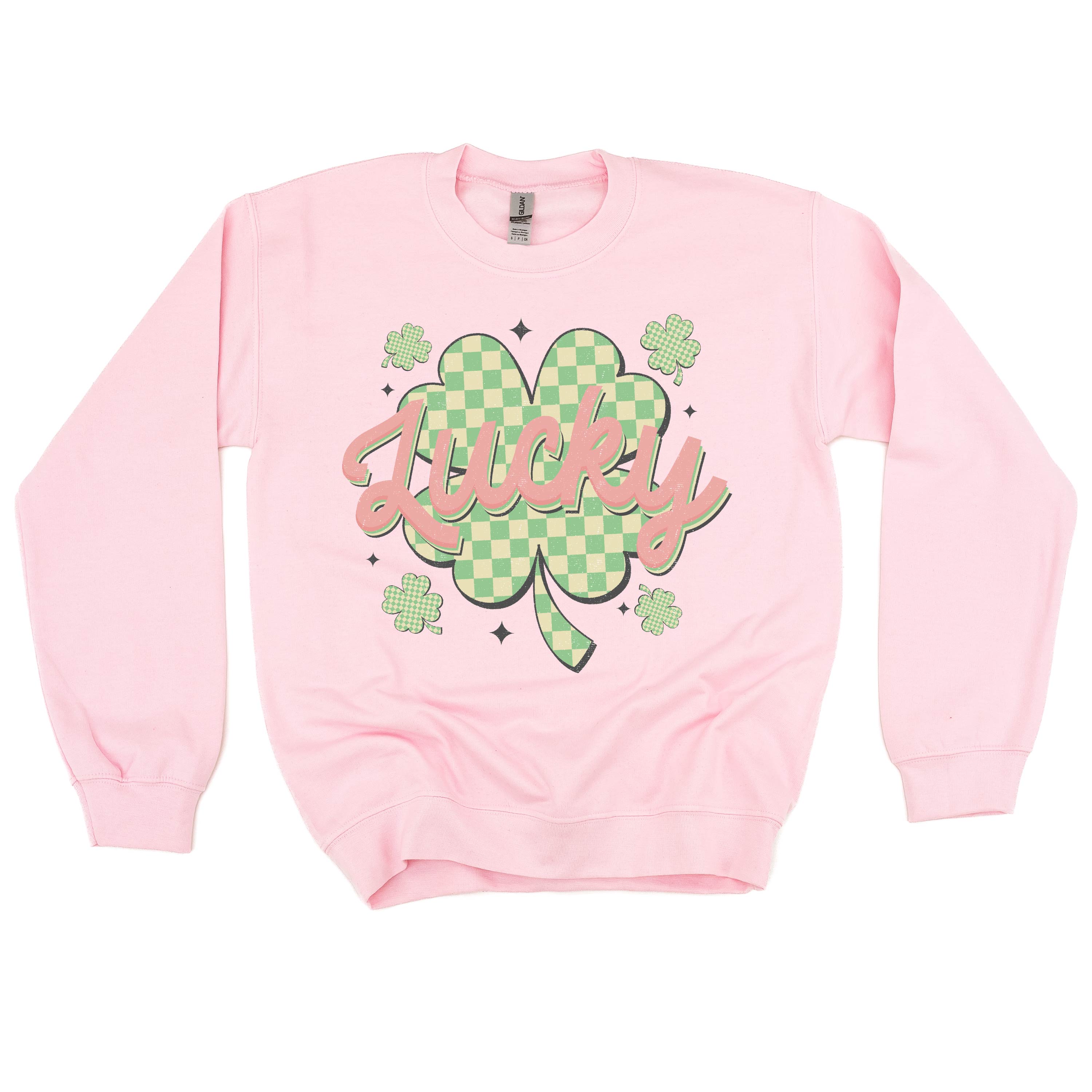 Checkered Lucky Shamrock - BASIC Fleece Little Mama Shirt Shop LLC