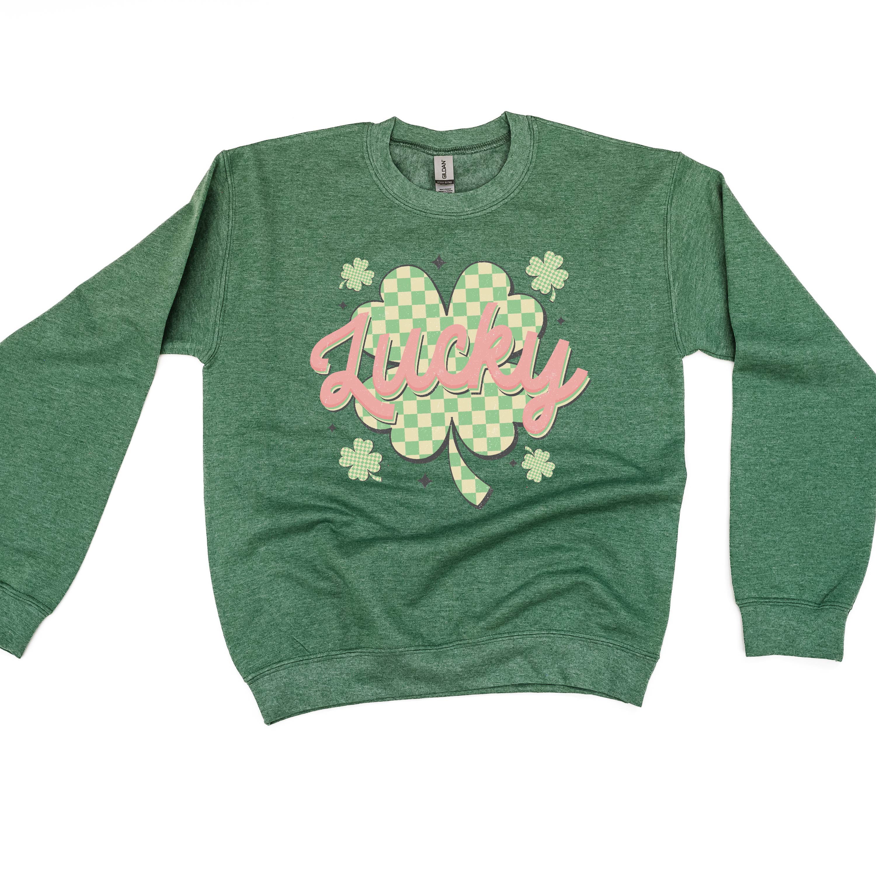 Checkered Lucky Shamrock - BASIC Fleece Little Mama Shirt Shop LLC