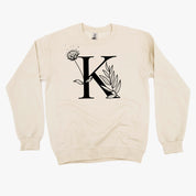 FLORAL INITIALS - BASIC FLEECE CREWNECK Little Mama Shirt Shop LLC