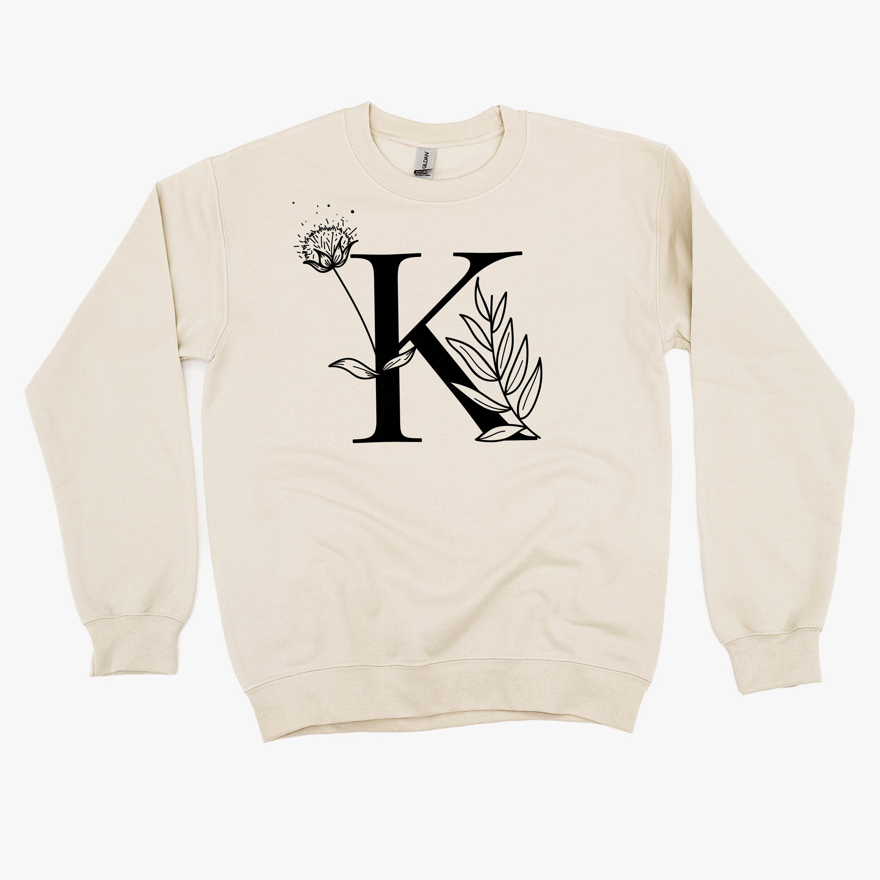 FLORAL INITIALS - BASIC FLEECE CREWNECK Little Mama Shirt Shop LLC