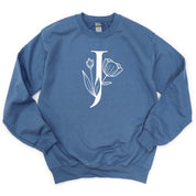 FLORAL INITIALS - BASIC FLEECE CREWNECK Little Mama Shirt Shop LLC