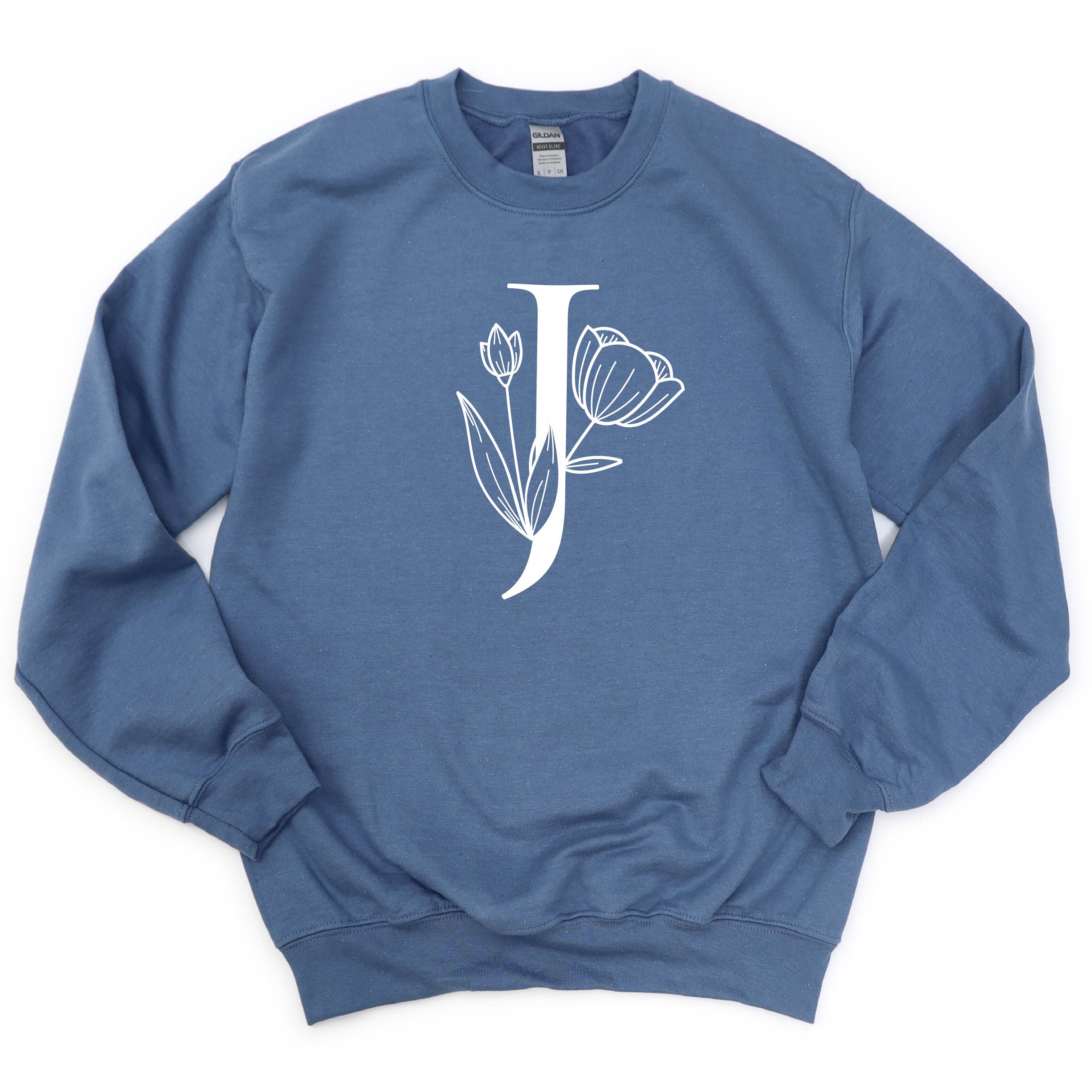 FLORAL INITIALS - BASIC FLEECE CREWNECK Little Mama Shirt Shop LLC