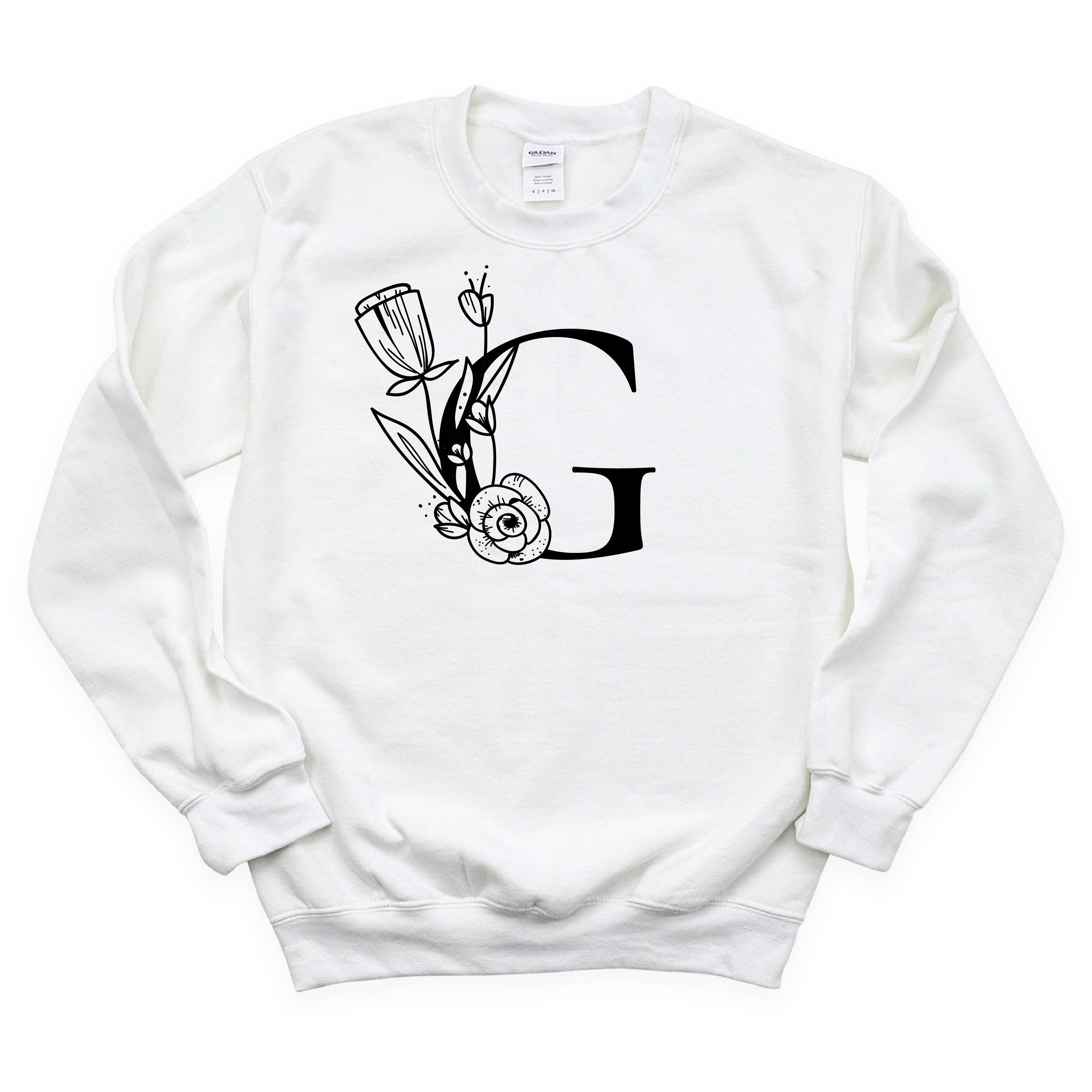 FLORAL INITIALS - BASIC FLEECE CREWNECK Little Mama Shirt Shop LLC