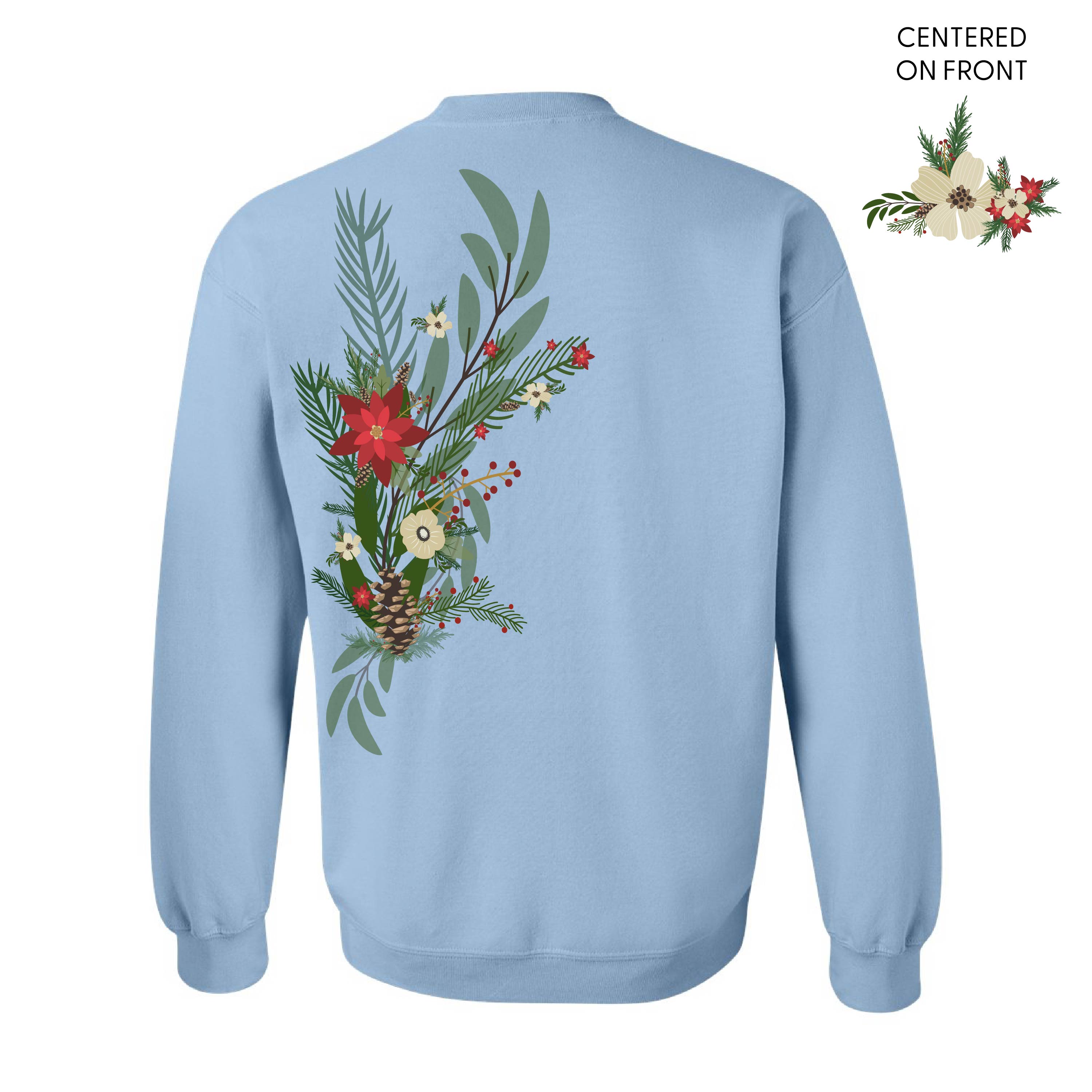 Poinsettia & Winter Flower Cascade (centered & b) - BASIC Fleece Little Mama Shirt Shop LLC
