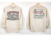 Reading Fiction is My Addiction on Front w/ Books on Back - Basic Fleece Little Mama Shirt Shop LLC