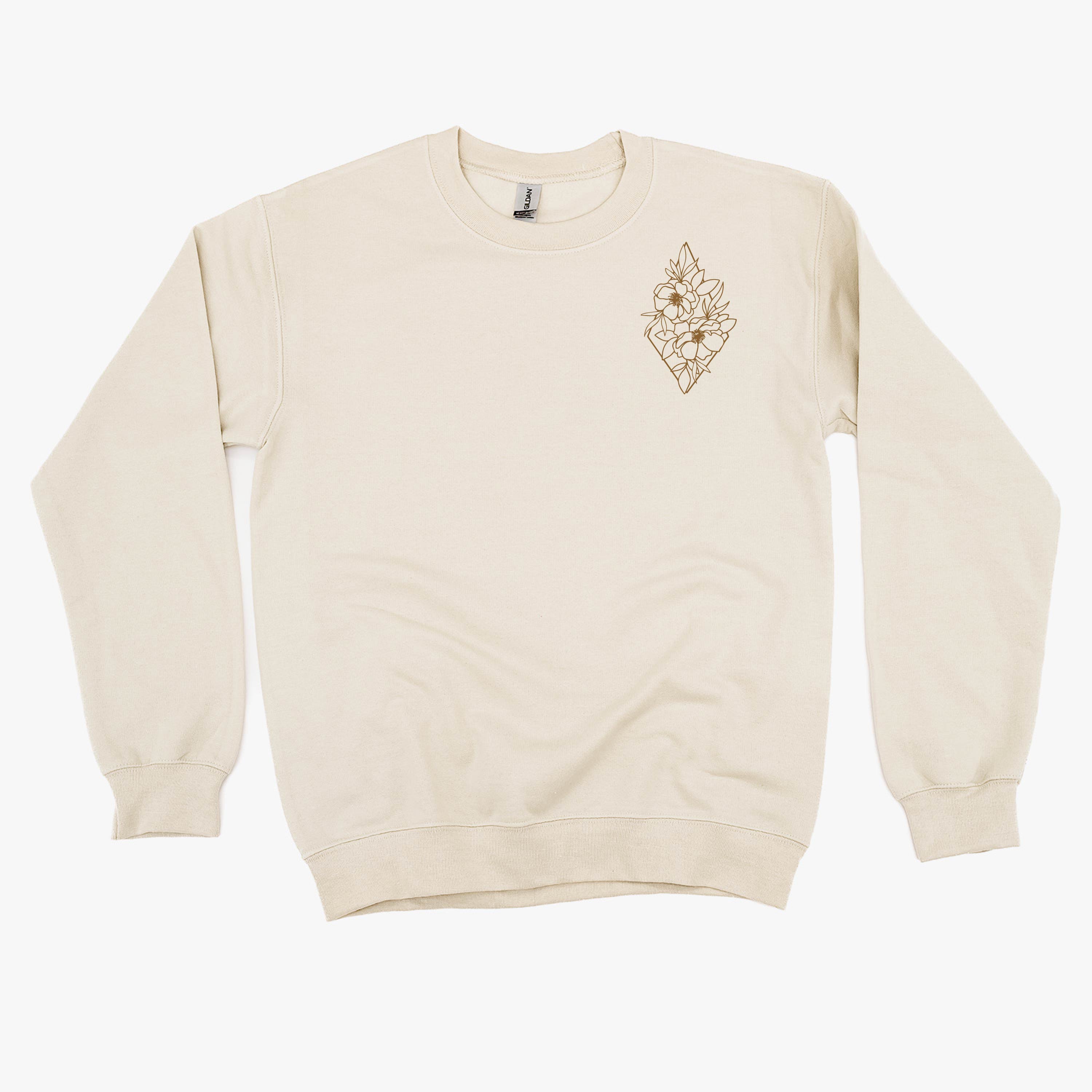 Flower Diamond (Pocket Front) w/ Actually Life is Beautiful and I Have Time (Back) - BASIC FLEECE CREWNECK