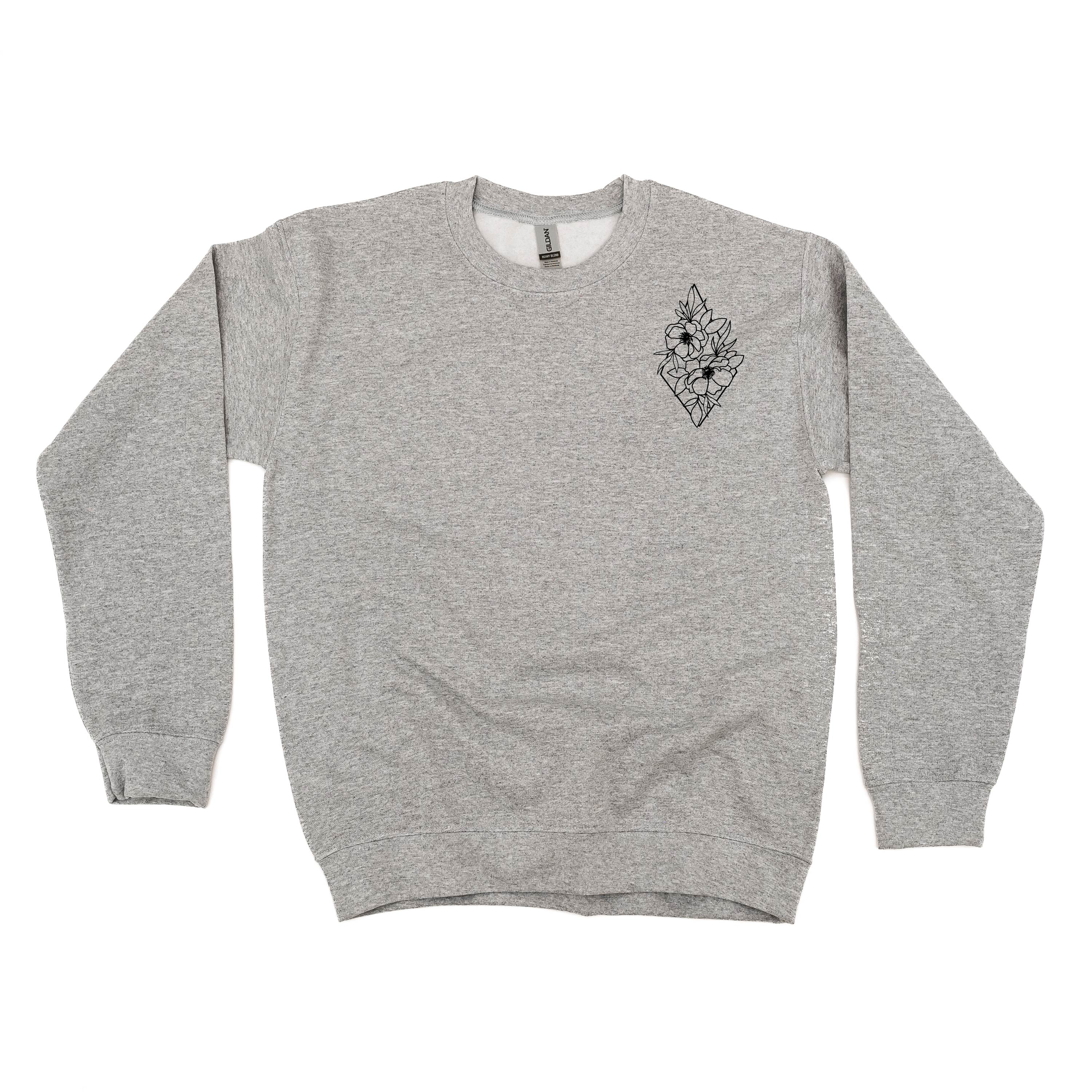 Flower Diamond (Pocket Front) w/ Actually Life is Beautiful and I Have Time (Back) - BASIC FLEECE CREWNECK