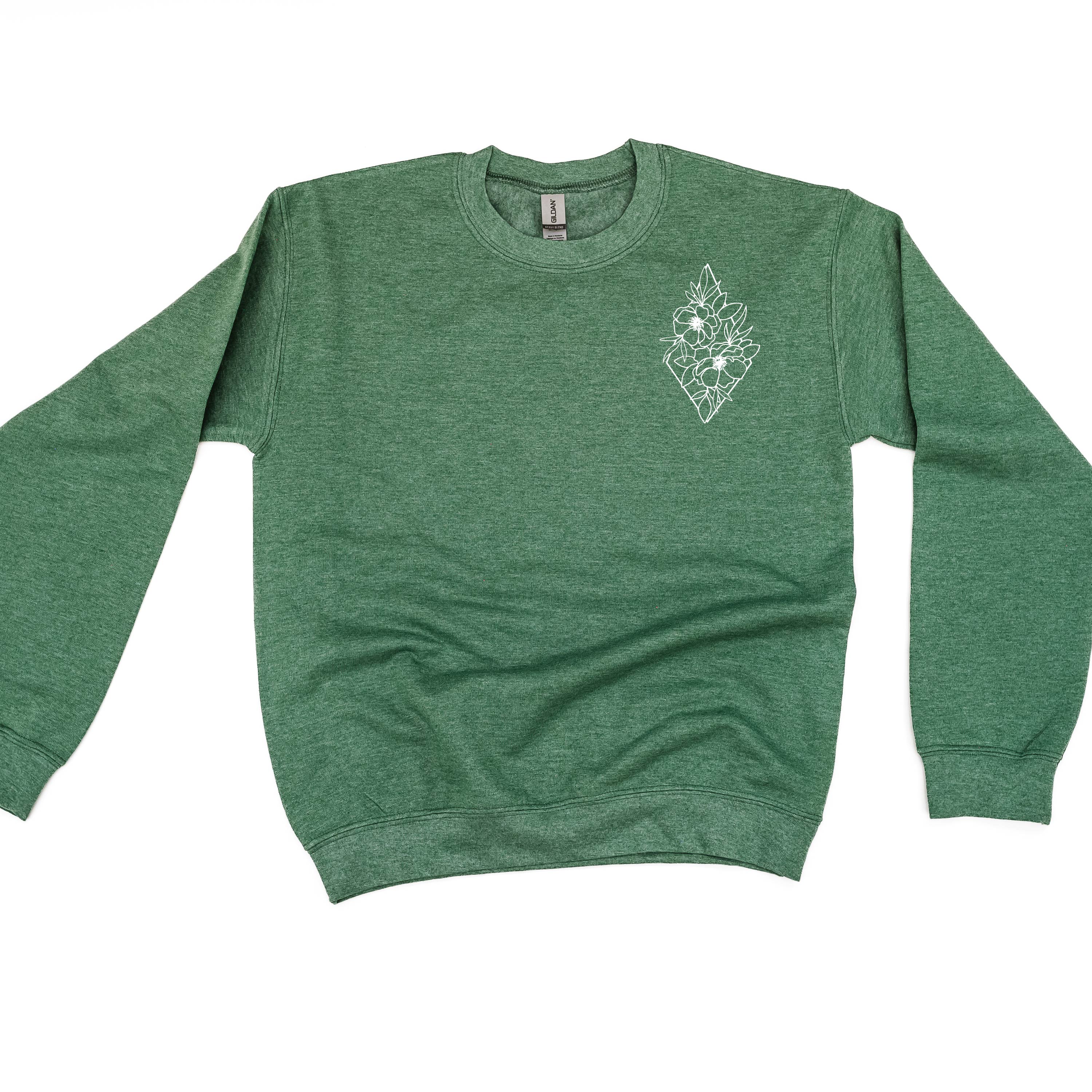 Flower Diamond (Pocket Front) w/ Actually Life is Beautiful and I Have Time (Back) - BASIC FLEECE CREWNECK