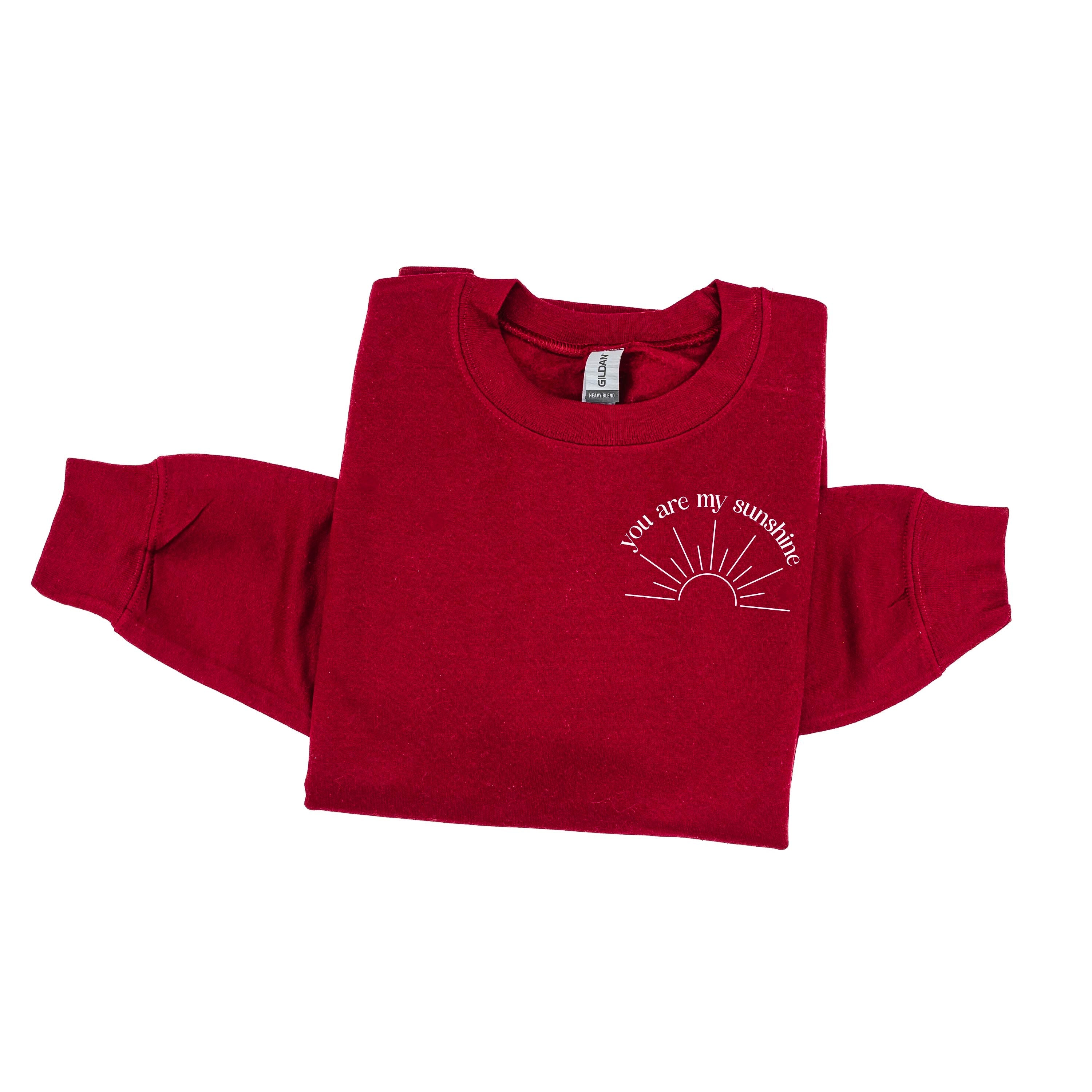 You Are My Sunshine Pocket Design w/ Full Sun on Back - BASIC FLEECE CREWNECK Little Mama Shirt Shop LLC