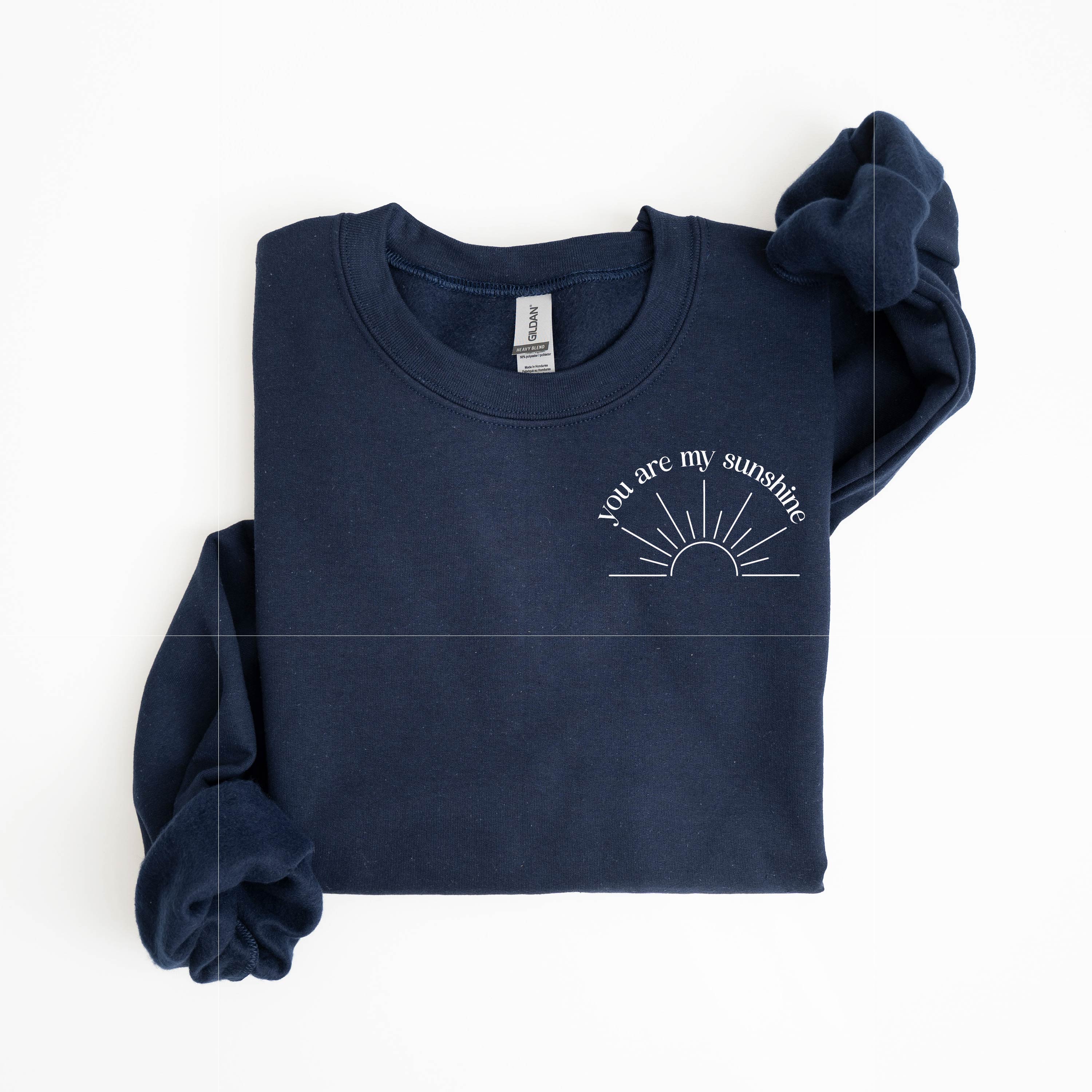 You Are My Sunshine Pocket Design w/ Full Sun on Back - BASIC FLEECE CREWNECK Little Mama Shirt Shop LLC