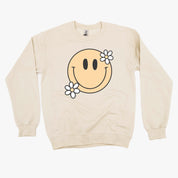Big Smiley w/ Flowers - BASIC FLEECE CREWNECK