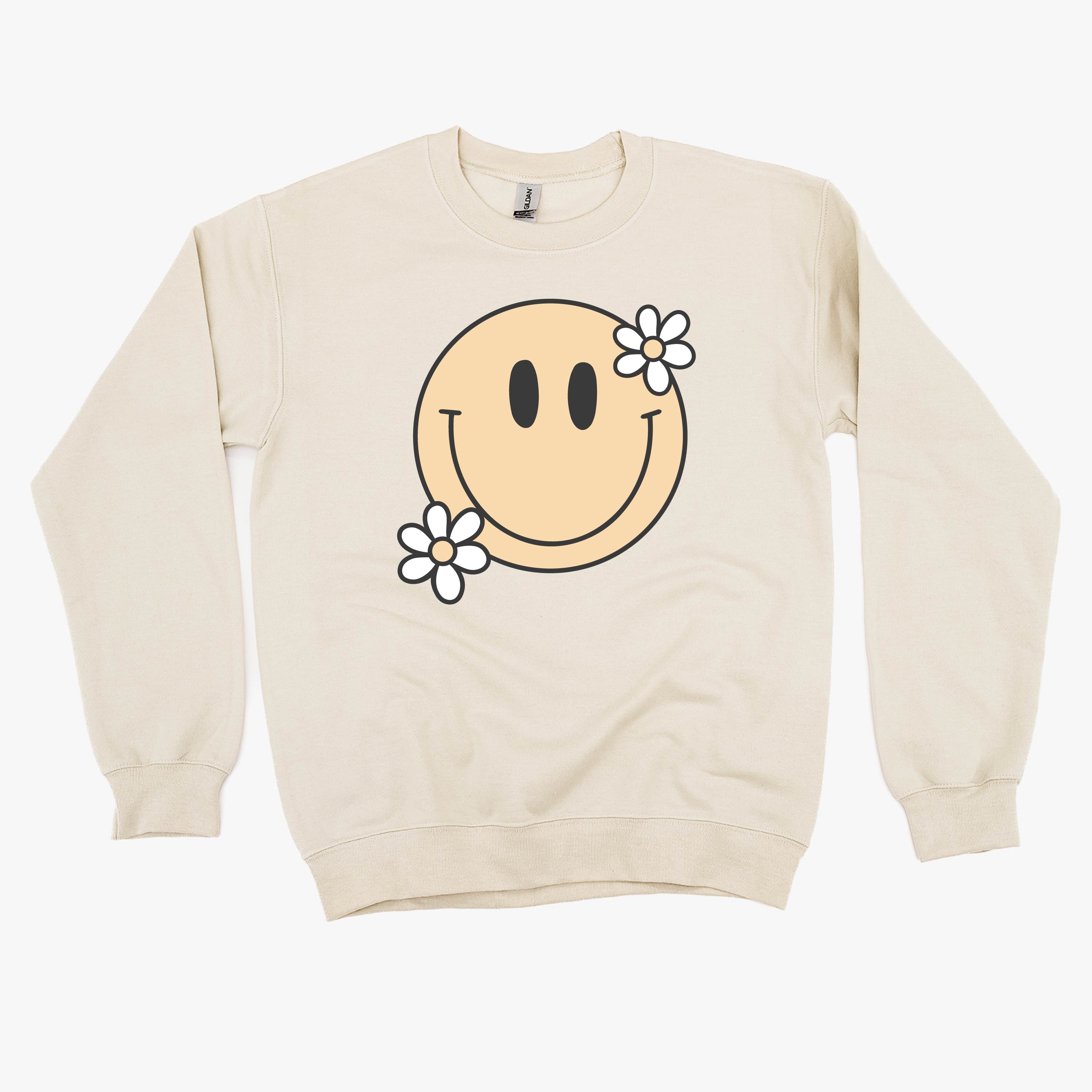 Big Smiley w/ Flowers - BASIC FLEECE CREWNECK