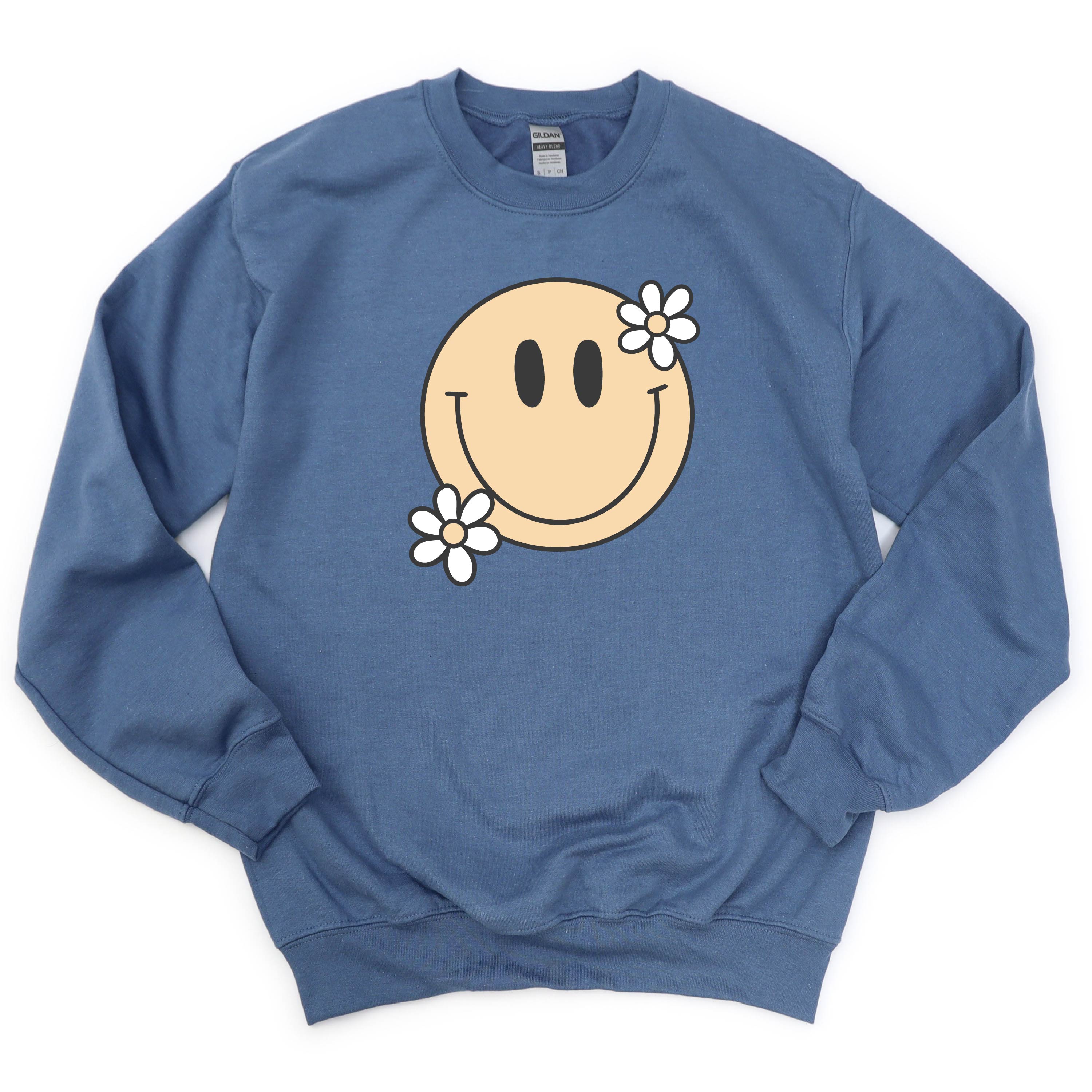 Big Smiley w/ Flowers - BASIC FLEECE CREWNECK